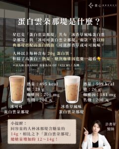 星巴克冰可可與冰香草風味蛋白雲朵那堤營養比較,含熱量、糖與咖啡因
